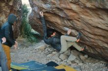 Bouldering in Hueco Tanks on 01/19/2020 with Blue Lizard Climbing and Yoga

Filename: SRM_20200119_1832220.jpg
Aperture: f/2.5
Shutter Speed: 1/250
Body: Canon EOS-1D Mark II
Lens: Canon EF 50mm f/1.8 II