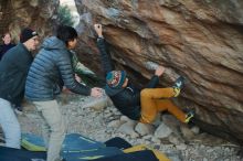 Bouldering in Hueco Tanks on 01/19/2020 with Blue Lizard Climbing and Yoga

Filename: SRM_20200119_1834340.jpg
Aperture: f/2.5
Shutter Speed: 1/250
Body: Canon EOS-1D Mark II
Lens: Canon EF 50mm f/1.8 II