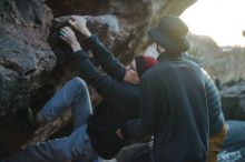 Bouldering in Hueco Tanks on 01/19/2020 with Blue Lizard Climbing and Yoga

Filename: SRM_20200119_1835520.jpg
Aperture: f/2.2
Shutter Speed: 1/250
Body: Canon EOS-1D Mark II
Lens: Canon EF 50mm f/1.8 II