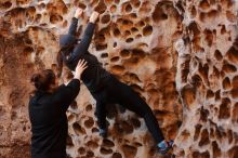 Bouldering in Hueco Tanks on 01/26/2020 with Blue Lizard Climbing and Yoga

Filename: SRM_20200126_1301320.jpg
Aperture: f/3.2
Shutter Speed: 1/125
Body: Canon EOS-1D Mark II
Lens: Canon EF 50mm f/1.8 II