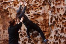 Bouldering in Hueco Tanks on 01/26/2020 with Blue Lizard Climbing and Yoga

Filename: SRM_20200126_1301320.jpg
Aperture: f/3.2
Shutter Speed: 1/125
Body: Canon EOS-1D Mark II
Lens: Canon EF 50mm f/1.8 II