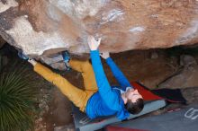 Bouldering in Hueco Tanks on 01/27/2020 with Blue Lizard Climbing and Yoga

Filename: SRM_20200127_1113340.jpg
Aperture: f/5.6
Shutter Speed: 1/250
Body: Canon EOS-1D Mark II
Lens: Canon EF 16-35mm f/2.8 L