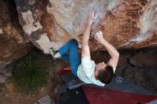 Bouldering in Hueco Tanks on 01/27/2020 with Blue Lizard Climbing and Yoga

Filename: SRM_20200127_1114490.jpg
Aperture: f/6.3
Shutter Speed: 1/250
Body: Canon EOS-1D Mark II
Lens: Canon EF 16-35mm f/2.8 L