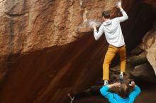 Bouldering in Hueco Tanks on 01/27/2020 with Blue Lizard Climbing and Yoga

Filename: SRM_20200127_1136001.jpg
Aperture: f/6.3
Shutter Speed: 1/320
Body: Canon EOS-1D Mark II
Lens: Canon EF 50mm f/1.8 II