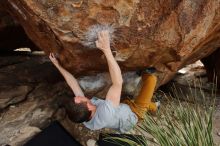 Bouldering in Hueco Tanks on 01/27/2020 with Blue Lizard Climbing and Yoga

Filename: SRM_20200127_1507300.jpg
Aperture: f/7.1
Shutter Speed: 1/250
Body: Canon EOS-1D Mark II
Lens: Canon EF 16-35mm f/2.8 L