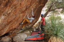 Bouldering in Hueco Tanks on 01/27/2020 with Blue Lizard Climbing and Yoga

Filename: SRM_20200127_1523340.jpg
Aperture: f/6.3
Shutter Speed: 1/250
Body: Canon EOS-1D Mark II
Lens: Canon EF 16-35mm f/2.8 L