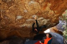 Bouldering in Hueco Tanks on 01/29/2020 with Blue Lizard Climbing and Yoga

Filename: SRM_20200129_1226540.jpg
Aperture: f/5.0
Shutter Speed: 1/250
Body: Canon EOS-1D Mark II
Lens: Canon EF 16-35mm f/2.8 L