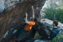 Bouldering in Hueco Tanks on 01/29/2020 with Blue Lizard Climbing and Yoga

Filename: SRM_20200129_1829560.jpg
Aperture: f/3.2
Shutter Speed: 1/250
Body: Canon EOS-1D Mark II
Lens: Canon EF 50mm f/1.8 II