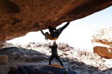 Bouldering in Hueco Tanks on 02/01/2020 with Blue Lizard Climbing and Yoga

Filename: SRM_20200201_1229300.jpg
Aperture: f/6.3
Shutter Speed: 1/250
Body: Canon EOS-1D Mark II
Lens: Canon EF 16-35mm f/2.8 L