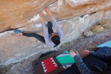 Bouldering in Hueco Tanks on 02/01/2020 with Blue Lizard Climbing and Yoga

Filename: SRM_20200201_1237000.jpg
Aperture: f/2.8
Shutter Speed: 1/250
Body: Canon EOS-1D Mark II
Lens: Canon EF 16-35mm f/2.8 L