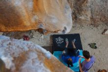 Bouldering in Hueco Tanks on 02/01/2020 with Blue Lizard Climbing and Yoga

Filename: SRM_20200201_1437110.jpg
Aperture: f/3.2
Shutter Speed: 1/250
Body: Canon EOS-1D Mark II
Lens: Canon EF 16-35mm f/2.8 L