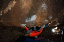 Bouldering in Hueco Tanks on 02/08/2020 with Blue Lizard Climbing and Yoga

Filename: SRM_20200208_1504250.jpg
Aperture: f/5.6
Shutter Speed: 1/250
Body: Canon EOS-1D Mark II
Lens: Canon EF 16-35mm f/2.8 L