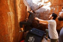 Bouldering in Hueco Tanks on 02/14/2020 with Blue Lizard Climbing and Yoga

Filename: SRM_20200214_1148100.jpg
Aperture: f/2.8
Shutter Speed: 1/250
Body: Canon EOS-1D Mark II
Lens: Canon EF 16-35mm f/2.8 L