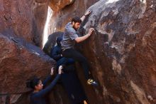 Bouldering in Hueco Tanks on 02/14/2020 with Blue Lizard Climbing and Yoga

Filename: SRM_20200214_1348440.jpg
Aperture: f/6.3
Shutter Speed: 1/250
Body: Canon EOS-1D Mark II
Lens: Canon EF 16-35mm f/2.8 L