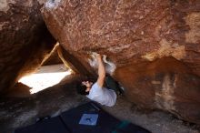 Bouldering in Hueco Tanks on 02/14/2020 with Blue Lizard Climbing and Yoga

Filename: SRM_20200214_1451090.jpg
Aperture: f/5.0
Shutter Speed: 1/320
Body: Canon EOS-1D Mark II
Lens: Canon EF 16-35mm f/2.8 L