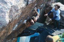 Bouldering in Hueco Tanks on 02/14/2020 with Blue Lizard Climbing and Yoga

Filename: SRM_20200214_1828170.jpg
Aperture: f/2.8
Shutter Speed: 1/250
Body: Canon EOS-1D Mark II
Lens: Canon EF 50mm f/1.8 II