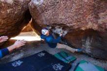 Bouldering in Hueco Tanks on 02/16/2020 with Blue Lizard Climbing and Yoga

Filename: SRM_20200216_1040560.jpg
Aperture: f/2.8
Shutter Speed: 1/500
Body: Canon EOS-1D Mark II
Lens: Canon EF 16-35mm f/2.8 L