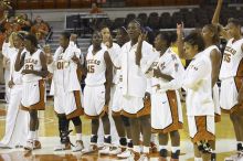 The lady longhorns defeated the Oral Roberts University's (ORU) Golden Eagles 79-40 Saturday night.

Filename: SRM_20061125_1405042.jpg
Aperture: f/4.5
Shutter Speed: 1/200
Body: Canon EOS-1D Mark II
Lens: Canon EF 80-200mm f/2.8 L