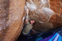 Bouldering in Hueco Tanks on 02/16/2020 with Blue Lizard Climbing and Yoga

Filename: SRM_20200216_1128320.jpg
Aperture: f/5.0
Shutter Speed: 1/250
Body: Canon EOS-1D Mark II
Lens: Canon EF 16-35mm f/2.8 L