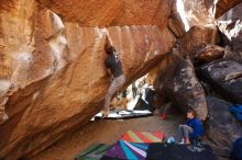 Bouldering in Hueco Tanks on 02/16/2020 with Blue Lizard Climbing and Yoga

Filename: SRM_20200216_1414100.jpg
Aperture: f/5.0
Shutter Speed: 1/250
Body: Canon EOS-1D Mark II
Lens: Canon EF 16-35mm f/2.8 L