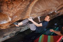 Bouldering in Hueco Tanks on 02/16/2020 with Blue Lizard Climbing and Yoga

Filename: SRM_20200216_1623430.jpg
Aperture: f/5.0
Shutter Speed: 1/250
Body: Canon EOS-1D Mark II
Lens: Canon EF 16-35mm f/2.8 L