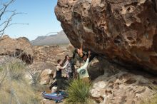 Bouldering in Hueco Tanks on 02/17/2020 with Blue Lizard Climbing and Yoga

Filename: SRM_20200217_1247090.jpg
Aperture: f/5.0
Shutter Speed: 1/400
Body: Canon EOS-1D Mark II
Lens: Canon EF 50mm f/1.8 II