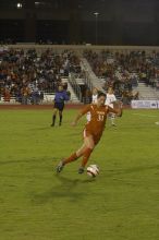 Amy Burlingham, #31.  The lady longhorns beat Texas A&M 1-0 in soccer Friday night.

Filename: SRM_20061027_2037209.jpg
Aperture: f/4.0
Shutter Speed: 1/800
Body: Canon EOS 20D
Lens: Canon EF 80-200mm f/2.8 L