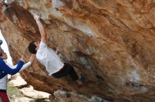 Bouldering in Hueco Tanks on 02/17/2020 with Blue Lizard Climbing and Yoga

Filename: SRM_20200217_1331080.jpg
Aperture: f/4.5
Shutter Speed: 1/400
Body: Canon EOS-1D Mark II
Lens: Canon EF 50mm f/1.8 II