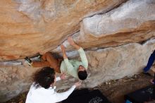 Bouldering in Hueco Tanks on 02/17/2020 with Blue Lizard Climbing and Yoga

Filename: SRM_20200217_1354190.jpg
Aperture: f/5.0
Shutter Speed: 1/250
Body: Canon EOS-1D Mark II
Lens: Canon EF 16-35mm f/2.8 L