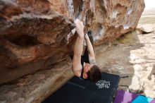 Bouldering in Hueco Tanks on 02/17/2020 with Blue Lizard Climbing and Yoga

Filename: SRM_20200217_1452450.jpg
Aperture: f/5.0
Shutter Speed: 1/320
Body: Canon EOS-1D Mark II
Lens: Canon EF 16-35mm f/2.8 L