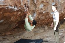 Bouldering in Hueco Tanks on 02/17/2020 with Blue Lizard Climbing and Yoga

Filename: SRM_20200217_1523351.jpg
Aperture: f/4.5
Shutter Speed: 1/400
Body: Canon EOS-1D Mark II
Lens: Canon EF 50mm f/1.8 II