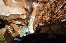 Bouldering in Hueco Tanks on 02/17/2020 with Blue Lizard Climbing and Yoga

Filename: SRM_20200217_1626100.jpg
Aperture: f/5.0
Shutter Speed: 1/500
Body: Canon EOS-1D Mark II
Lens: Canon EF 16-35mm f/2.8 L