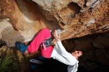 Bouldering in Hueco Tanks on 02/17/2020 with Blue Lizard Climbing and Yoga

Filename: SRM_20200217_1627530.jpg
Aperture: f/6.3
Shutter Speed: 1/400
Body: Canon EOS-1D Mark II
Lens: Canon EF 16-35mm f/2.8 L