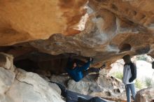 Bouldering in Hueco Tanks on 02/21/2020 with Blue Lizard Climbing and Yoga

Filename: SRM_20200221_1028220.jpg
Aperture: f/2.8
Shutter Speed: 1/320
Body: Canon EOS-1D Mark II
Lens: Canon EF 50mm f/1.8 II