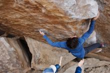 Bouldering in Hueco Tanks on 02/21/2020 with Blue Lizard Climbing and Yoga

Filename: SRM_20200221_1156050.jpg
Aperture: f/3.2
Shutter Speed: 1/250
Body: Canon EOS-1D Mark II
Lens: Canon EF 16-35mm f/2.8 L