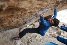 Bouldering in Hueco Tanks on 02/21/2020 with Blue Lizard Climbing and Yoga

Filename: SRM_20200221_1203110.jpg
Aperture: f/2.0
Shutter Speed: 1/500
Body: Canon EOS-1D Mark II
Lens: Canon EF 50mm f/1.8 II