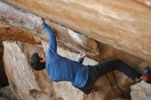 Bouldering in Hueco Tanks on 02/21/2020 with Blue Lizard Climbing and Yoga

Filename: SRM_20200221_1242010.jpg
Aperture: f/2.0
Shutter Speed: 1/500
Body: Canon EOS-1D Mark II
Lens: Canon EF 50mm f/1.8 II