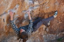 Bouldering in Hueco Tanks on 02/25/2020 with Blue Lizard Climbing and Yoga

Filename: SRM_20200225_1209060.jpg
Aperture: f/2.8
Shutter Speed: 1/320
Body: Canon EOS-1D Mark II
Lens: Canon EF 50mm f/1.8 II