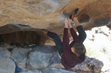 Bouldering in Hueco Tanks on 02/25/2020 with Blue Lizard Climbing and Yoga

Filename: SRM_20200225_1600590.jpg
Aperture: f/5.0
Shutter Speed: 1/320
Body: Canon EOS-1D Mark II
Lens: Canon EF 50mm f/1.8 II