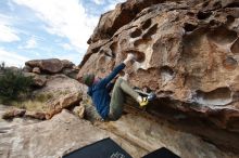 Bouldering in Hueco Tanks on 02/29/2020 with Blue Lizard Climbing and Yoga

Filename: SRM_20200229_1137500.jpg
Aperture: f/5.6
Shutter Speed: 1/250
Body: Canon EOS-1D Mark II
Lens: Canon EF 16-35mm f/2.8 L