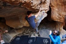 Bouldering in Hueco Tanks on 02/29/2020 with Blue Lizard Climbing and Yoga

Filename: SRM_20200229_1545000.jpg
Aperture: f/3.5
Shutter Speed: 1/250
Body: Canon EOS-1D Mark II
Lens: Canon EF 16-35mm f/2.8 L