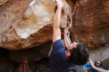 Bouldering in Hueco Tanks on 02/29/2020 with Blue Lizard Climbing and Yoga

Filename: SRM_20200229_1545410.jpg
Aperture: f/5.6
Shutter Speed: 1/250
Body: Canon EOS-1D Mark II
Lens: Canon EF 16-35mm f/2.8 L