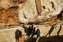 Bouldering in Hueco Tanks on 02/29/2020 with Blue Lizard Climbing and Yoga

Filename: SRM_20200229_1812000.jpg
Aperture: f/6.3
Shutter Speed: 1/400
Body: Canon EOS-1D Mark II
Lens: Canon EF 16-35mm f/2.8 L