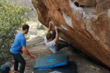 Bouldering in Hueco Tanks on 03/15/2020 with Blue Lizard Climbing and Yoga

Filename: SRM_20200315_1208140.jpg
Aperture: f/2.8
Shutter Speed: 1/800
Body: Canon EOS-1D Mark II
Lens: Canon EF 50mm f/1.8 II