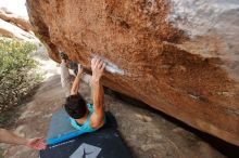 Bouldering in Hueco Tanks on 03/15/2020 with Blue Lizard Climbing and Yoga

Filename: SRM_20200315_1224230.jpg
Aperture: f/4.5
Shutter Speed: 1/320
Body: Canon EOS-1D Mark II
Lens: Canon EF 16-35mm f/2.8 L