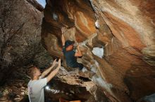 Bouldering in Hueco Tanks on 03/15/2020 with Blue Lizard Climbing and Yoga

Filename: SRM_20200315_1434500.jpg
Aperture: f/8.0
Shutter Speed: 1/250
Body: Canon EOS-1D Mark II
Lens: Canon EF 16-35mm f/2.8 L