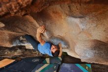 Bouldering in Hueco Tanks on 03/15/2020 with Blue Lizard Climbing and Yoga

Filename: SRM_20200315_1718490.jpg
Aperture: f/5.0
Shutter Speed: 1/250
Body: Canon EOS-1D Mark II
Lens: Canon EF 16-35mm f/2.8 L