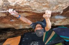 Bouldering in Hueco Tanks on 03/15/2020 with Blue Lizard Climbing and Yoga

Filename: SRM_20200315_1732010.jpg
Aperture: f/6.3
Shutter Speed: 1/250
Body: Canon EOS-1D Mark II
Lens: Canon EF 16-35mm f/2.8 L