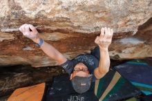 Bouldering in Hueco Tanks on 03/15/2020 with Blue Lizard Climbing and Yoga

Filename: SRM_20200315_1732011.jpg
Aperture: f/7.1
Shutter Speed: 1/250
Body: Canon EOS-1D Mark II
Lens: Canon EF 16-35mm f/2.8 L