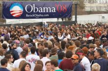 The Barack Obama "Kick-Ass" Rally--the Obama for president, 2008, rally

Filename: SRM_20070223_1348209.jpg
Aperture: f/4.0
Shutter Speed: 1/320
Body: Canon EOS 20D
Lens: Canon EF 80-200mm f/2.8 L